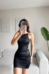 Holly Tek Askı Drapeli Saten Elbise 582538 Siyah