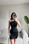 Holly Tek Askı Drapeli Saten Elbise 582538 Siyah