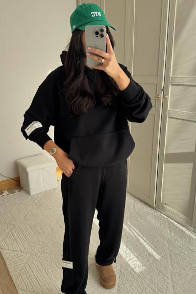 Hope Kapüşonlu Paça Bağcıklı İkili Takım 2618 Siyah