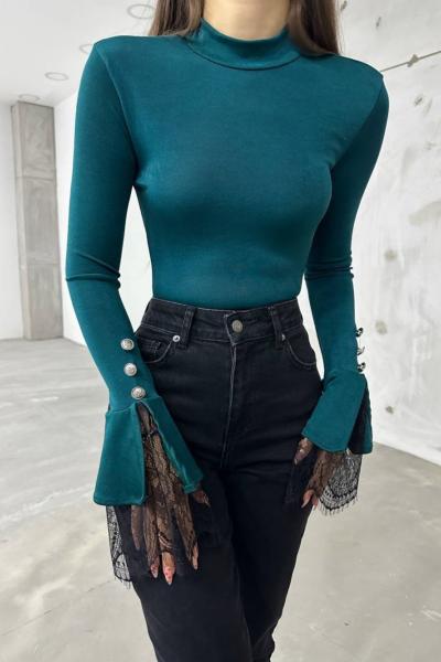 Hopper Kol Detaylı Buzy Bluz 11033 Zümrüt