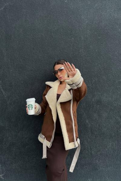 İçi Tamamen Peluş Kaplama Süet Kaban Kahverengi