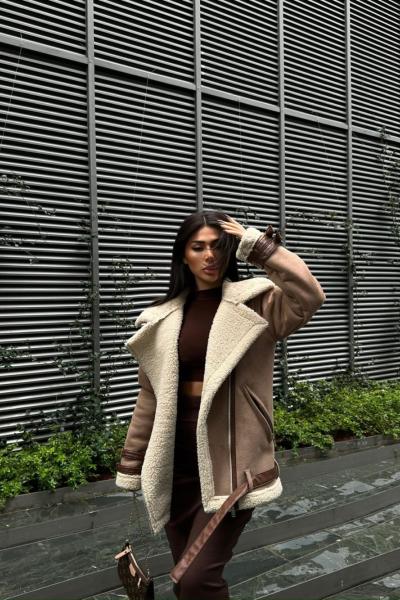 İçi Tamamen Peluş Kaplama Süet Kaban Vizon