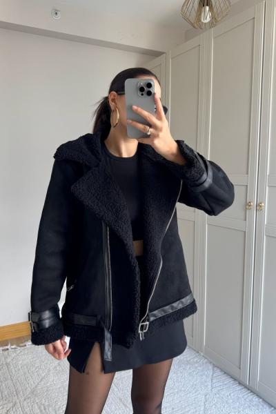 İçi Tamamen Peluş Kaplama Süet Kaban 2485 Siyah