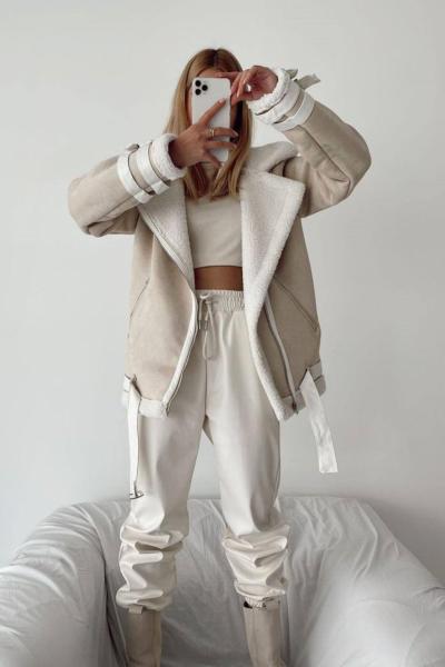 İçi Tamamen Peluş Kaplama Süet Kaban 2485 Taş Rengi