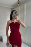 India Straplez Yaka Mini Elbise 9337 Kırmızı