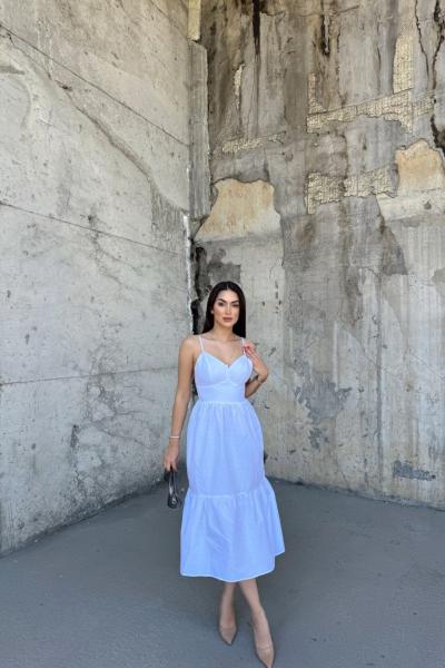 İp Askılı Arka Bağlamalı Midi Elbise 4212 Beyaz