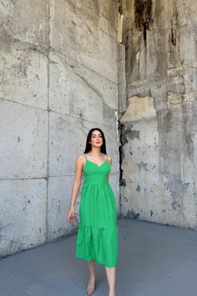 İp Askılı Arka Bağlamalı Midi Elbise 4212 Yeşil