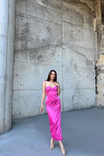 İris Gloplu Midi Elbise 24858 Pembe