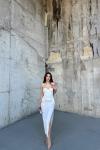 İris Gloplu Midi Elbise 24858 Beyaz
