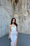 İris Gloplu Midi Elbise 24858 Beyaz