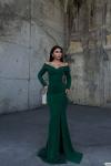 Jade Kayık Yaka Simli Balık Abiye 583032 Zümrüt