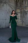 Jade Kayık Yaka Simli Balık Abiye 583032 Zümrüt