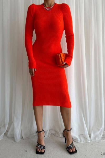 Jasper Triko Midi Elbise 0194 Oranj