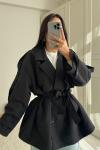 Jena Oversize Kuşaklı Düğmeli Trençkot 2635 Siyah