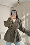 Jena Oversize Kuşaklı Düğmeli Trençkot 2635 Haki