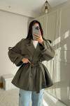 Jena Oversize Kuşaklı Düğmeli Trençkot 2635 Haki