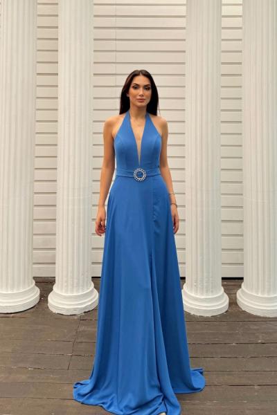 Jeremiah Kemer Detay Dekolteli Abiye 4734 Saks Mavisi