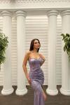 Jules Straplez Yırtmaçlı Payet Abiye 583164 Lila