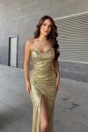 Jules Straplez Yırtmaçlı Payet Abiye 583164 Gold