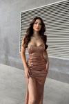 Jules Straplez Yırtmaçlı Payet Abiye 583164 Bronz