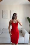 Kalın Askılı Kalem Elbise 581812 Kırmızı