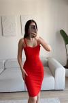 Kalın Askılı Kalem Elbise 581812 Kırmızı