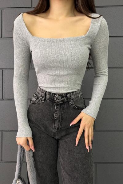 Kare Yaka Kaşkorse Bluz 1065 G3xx Açık Gri