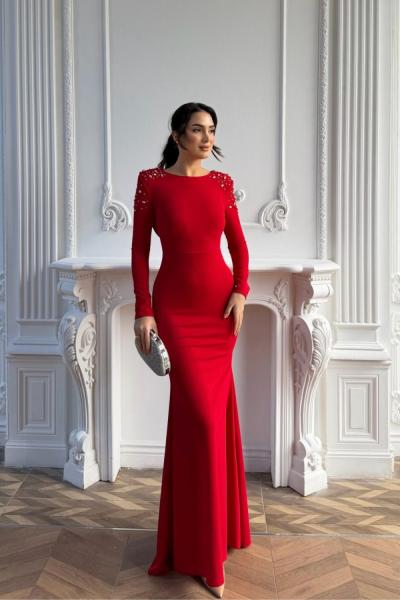 Kayla Omuz Vatkalı Tasarım Abiye 583073 Kırmızı