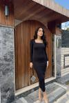Kylea Kare Yaka Dalgıç Elbise 3059 Siyah
