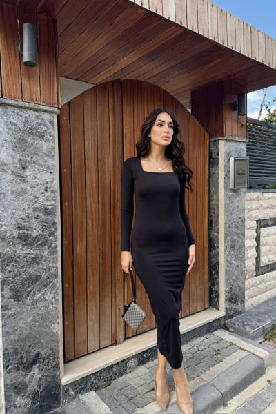 Kylea Kare Yaka Dalgıç Elbise 3059 Siyah