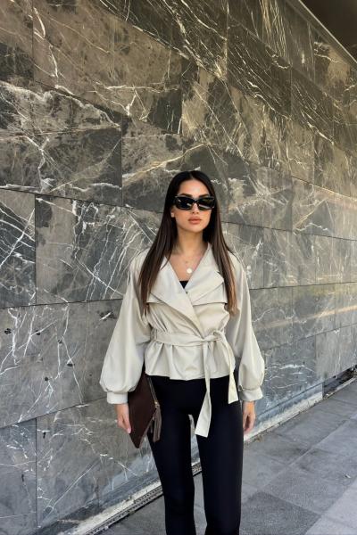 Lalin Kısa Trençkot 45878 Taş Rengi