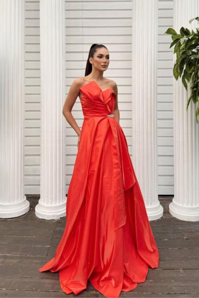 Leila Straplez Taş Detay Abiye 4725 Turuncu