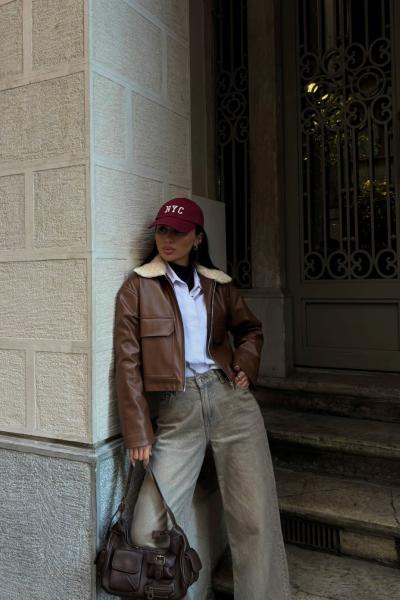 Leona Yaka Peluş Detay Ceket 2596 Kahverengi