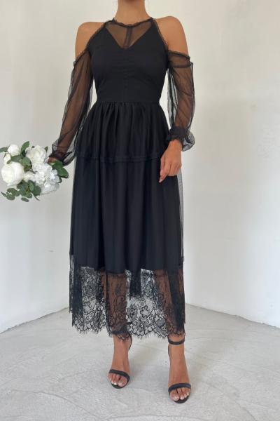 Lexi Dantel Detaylı Tasarım Elbise C9x Siyah