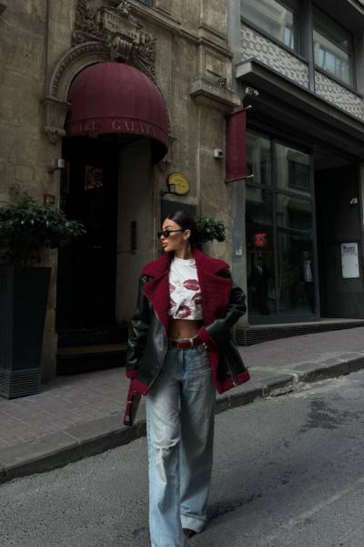 Lua İçi Kürklü Oversize Deri Kaban 9563 Bordo