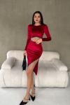 Matilda Taşlı Saçaklı Kadife Takım 3619 Bordo