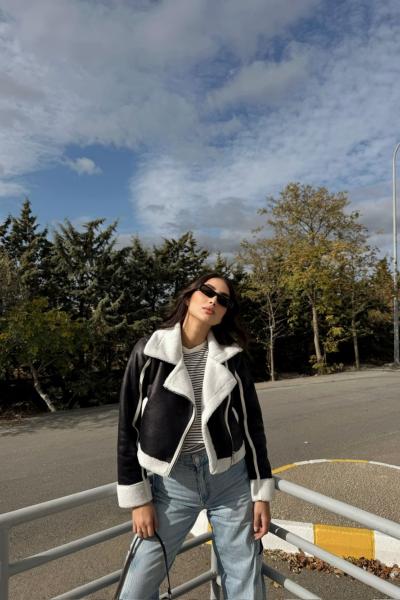 Melina Peluş Crop Kaban 1951 Siyah