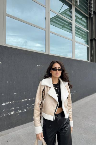 Melina Peluş Crop Kaban 1951 Taş Rengi