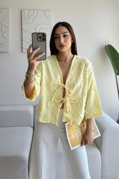 Mirella Jakarlı Keten Gömlek 13734 Sarı
