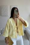 Mirella Jakarlı Keten Gömlek 13734 Sarı