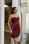 Narin Taş Detay İşlemeli Mini Elbise 9369 Bordo