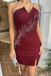 Narin Taş Detay İşlemeli Mini Elbise 9369 Bordo