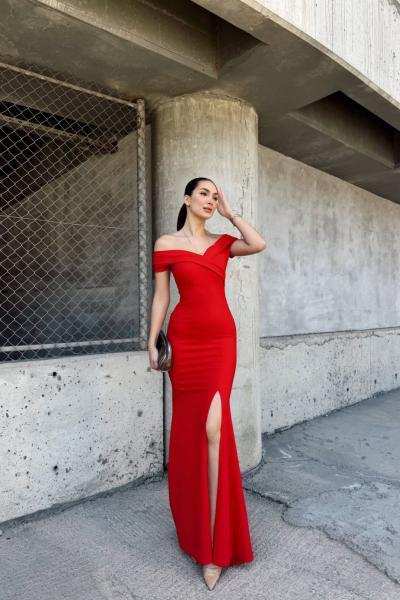 Merie Carmen Yaka Balık Abiye 582904 Kırmızı