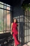 Nehir Yırtmaçlı Sandy Elbise 13287 Bordo