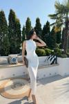 Nehir Yırtmaçlı Sandy Elbise 13287 Beyaz