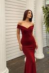 Odela Kayık Yaka Simli Kumaş Abiye 583161 Bordo