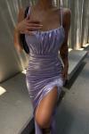 Ön Drapeli Yırtmaçlı Saten Elbise 2604 D8 Lila
