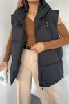 Oversize Fermuar Detay Kapitone Şişme Yelek Z1xx Siyah
