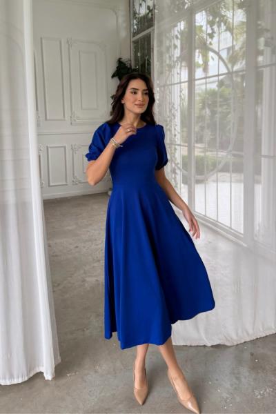 Öykü Karpuz Kol Midi Elbise 583151 Saks Mavisi