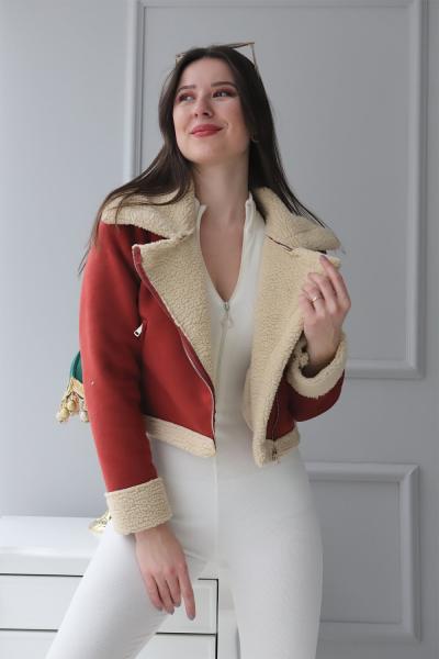 Peluş Kaplama Süet Crop Kaban xx Kiremit